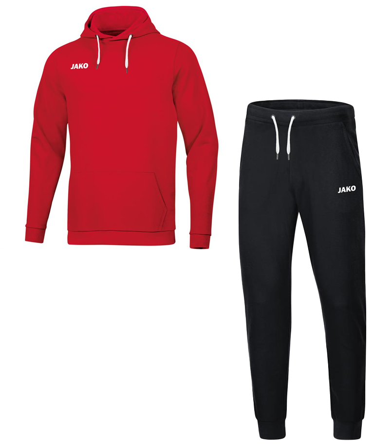Jako Joggingpak Base met Sweater met Kap Rood Zwart Jako