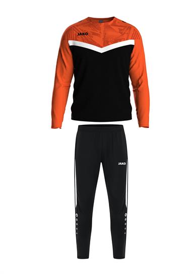 Sweater Iconic + Trainingsbroek Power  zwart/fluo oranje